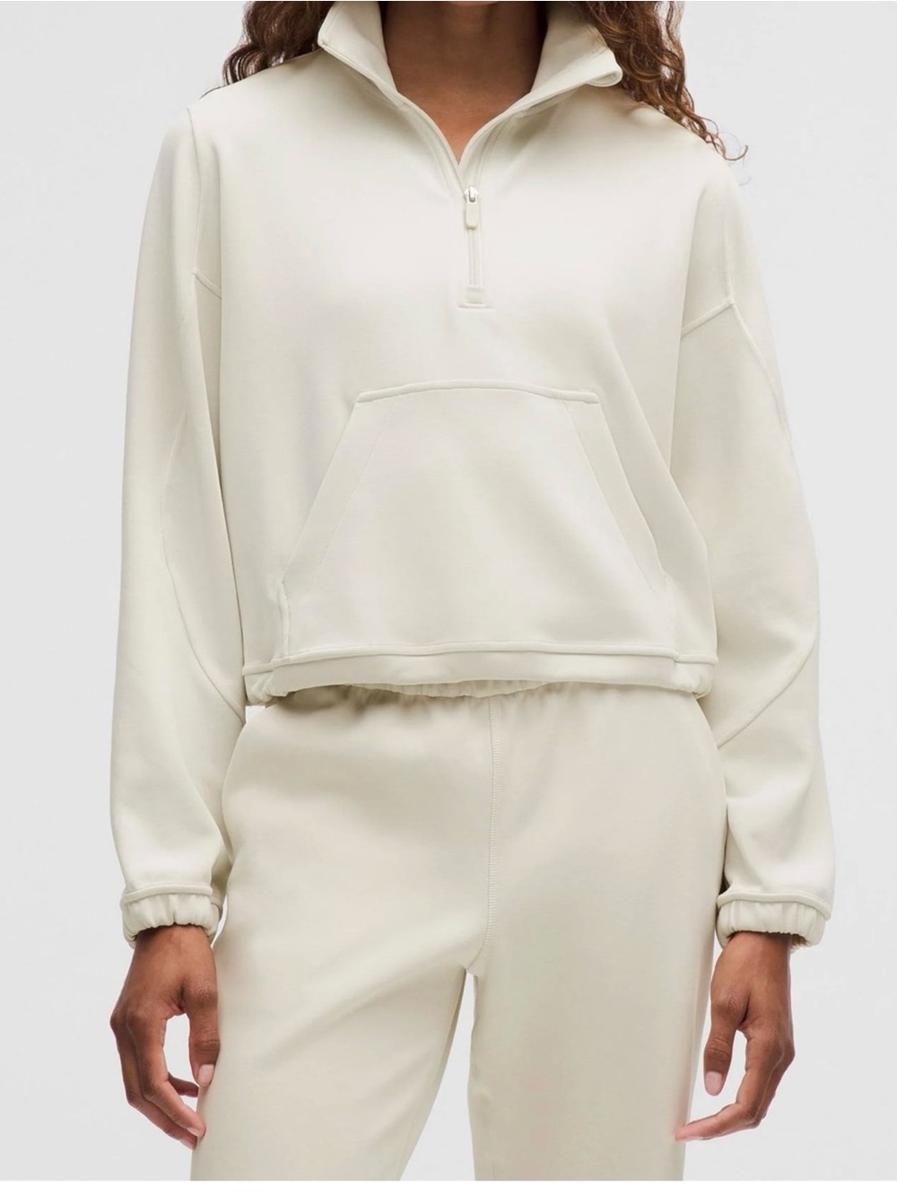 Lululemon Brushed Softstreme Ribbed Half Zip Pullover Sweatshirt in Bone